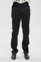 Pantalon gothique en cuir noir rétro à taille haute avec motif ajustable sur le côté pour hommes